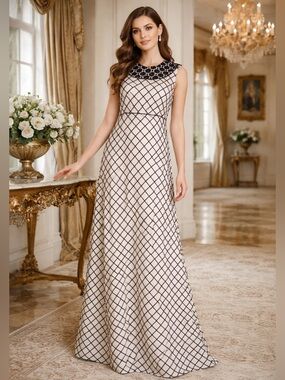 Tory Burch Madeline Silk Organza Gown Black Ivory Beaded Evening Dress NWT